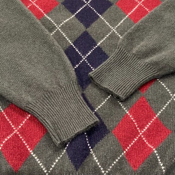 Embassy Row Argyle Cashmere Wool Crew Sweater, Green Navy Maroon, M - Picture 4 of 6
